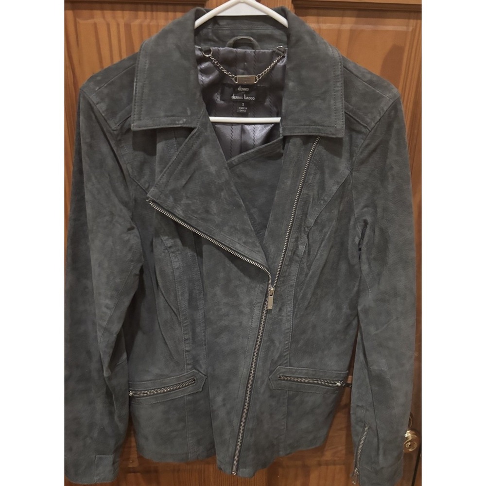 Dennis By Dennis Basso Washable Suede Moto Jacket Grey Size Small